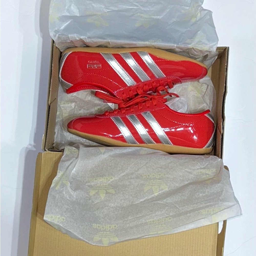 Adidas Red and Silver Athletic Shoes